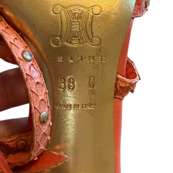 Vintage Celine Orange Python Snake sexy strapy Gladiator Sandals stiletto heels - Picture 11 of 11